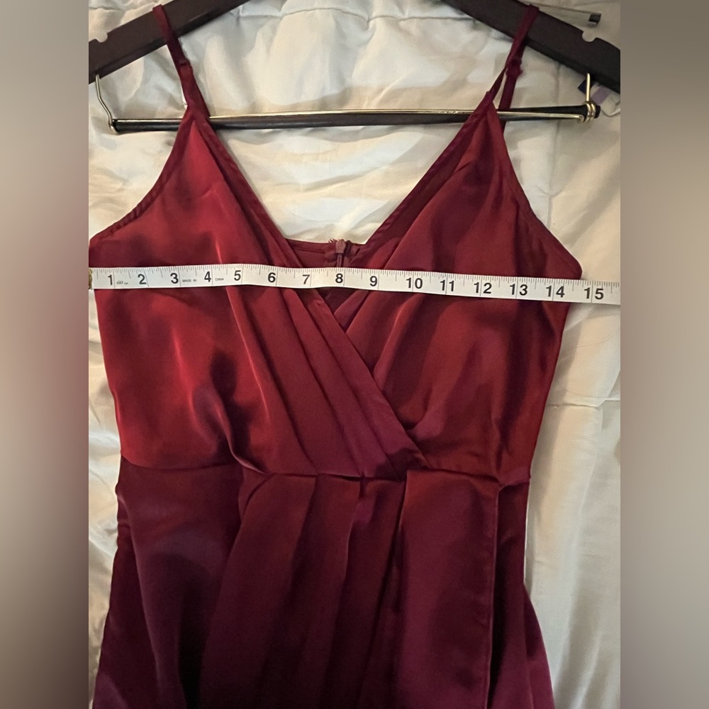 Nasty Gal Burgundy Satin Spaghetti Adjustable Strap Midi Wrap Dress Sz 2 - Picture 4 of 13